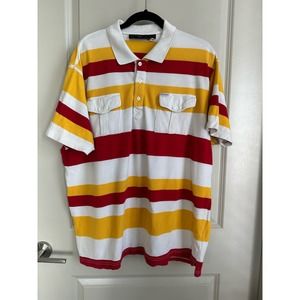 Rocawear Vintage Men's Red/Yellow Striped Collared Polo Shirt Sz. 3XL